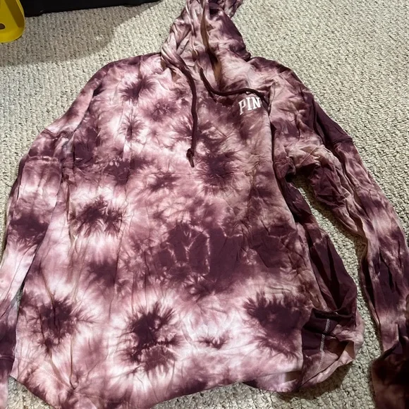 VS PINK Maroon Tie Dye Hooded Long Sleeve - Picture 3 of 5